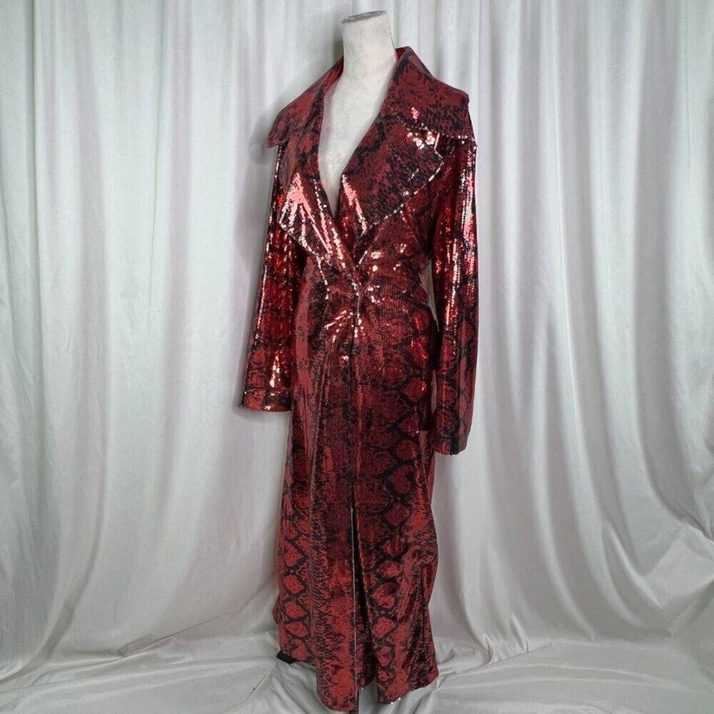 Adidas x Ivy Park Snake Print Sequin Duster Coat Red V Necl Womens M NWT Holiday - Picture 16 of 16